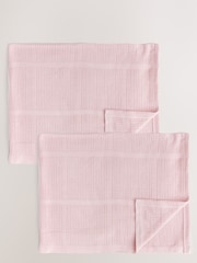 2 Pack Pink Cotton Baby Cellular Blankets - Size 75x95