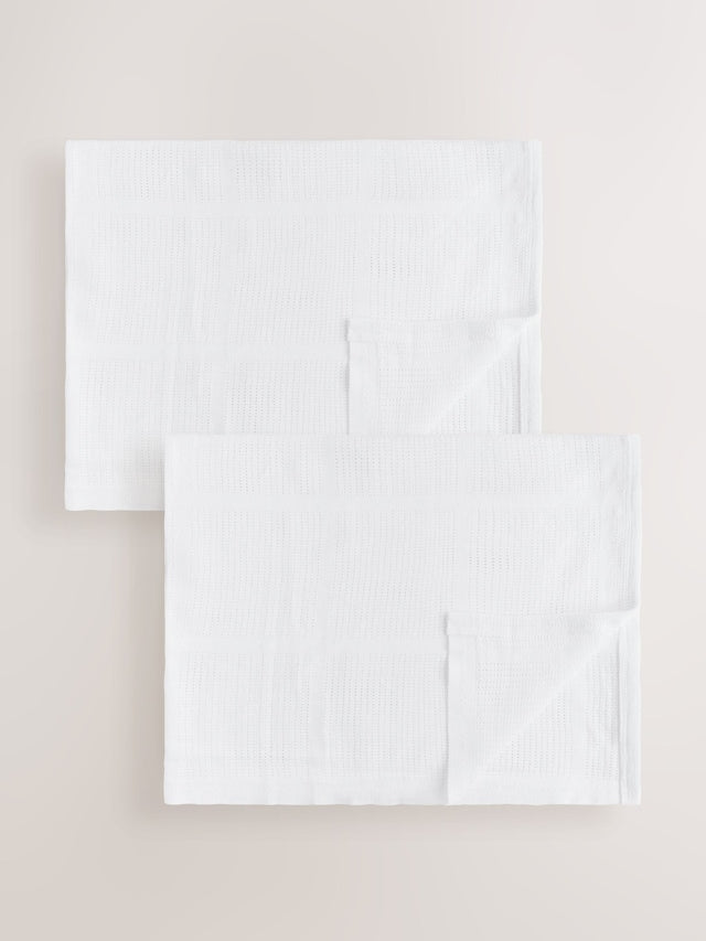 2 Pack White Cotton Baby Cellular Blankets - Size 75x95