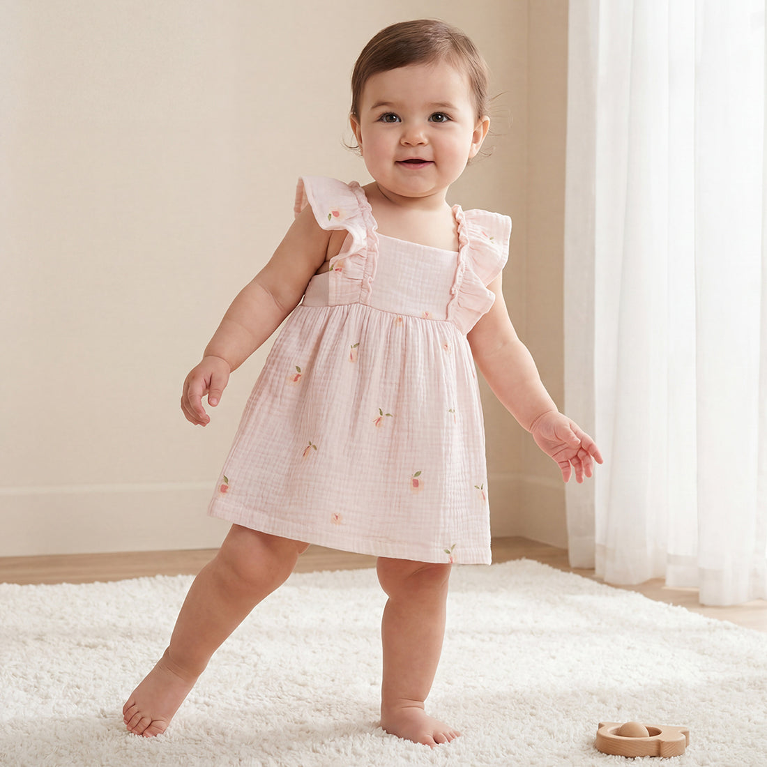 Juniors Square Neck Sleeveless Dress with Bloomers - Orange / 12-18 mths