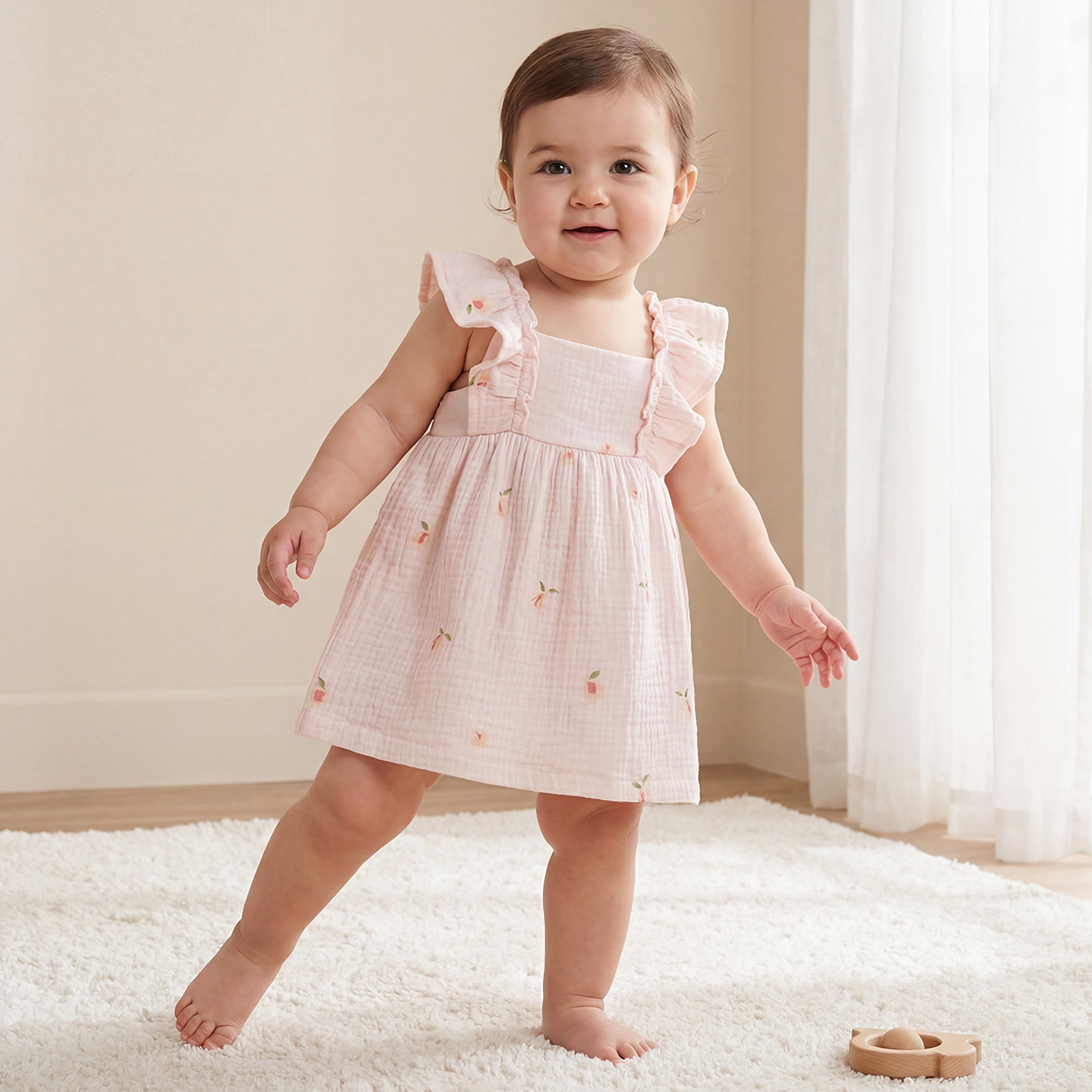 Juniors Square Neck Sleeveless Dress with Bloomers - Orange / 12-18 mths