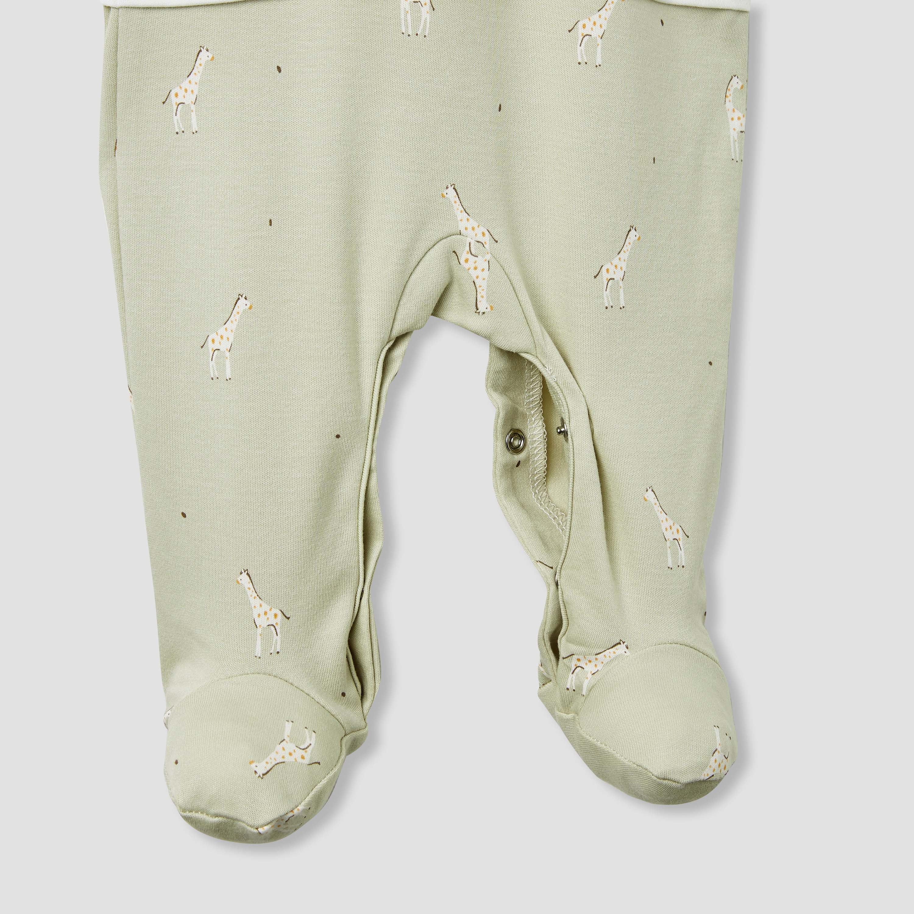 Juniors Giraffe Print Collared Sleepsuit with Long Sleeves