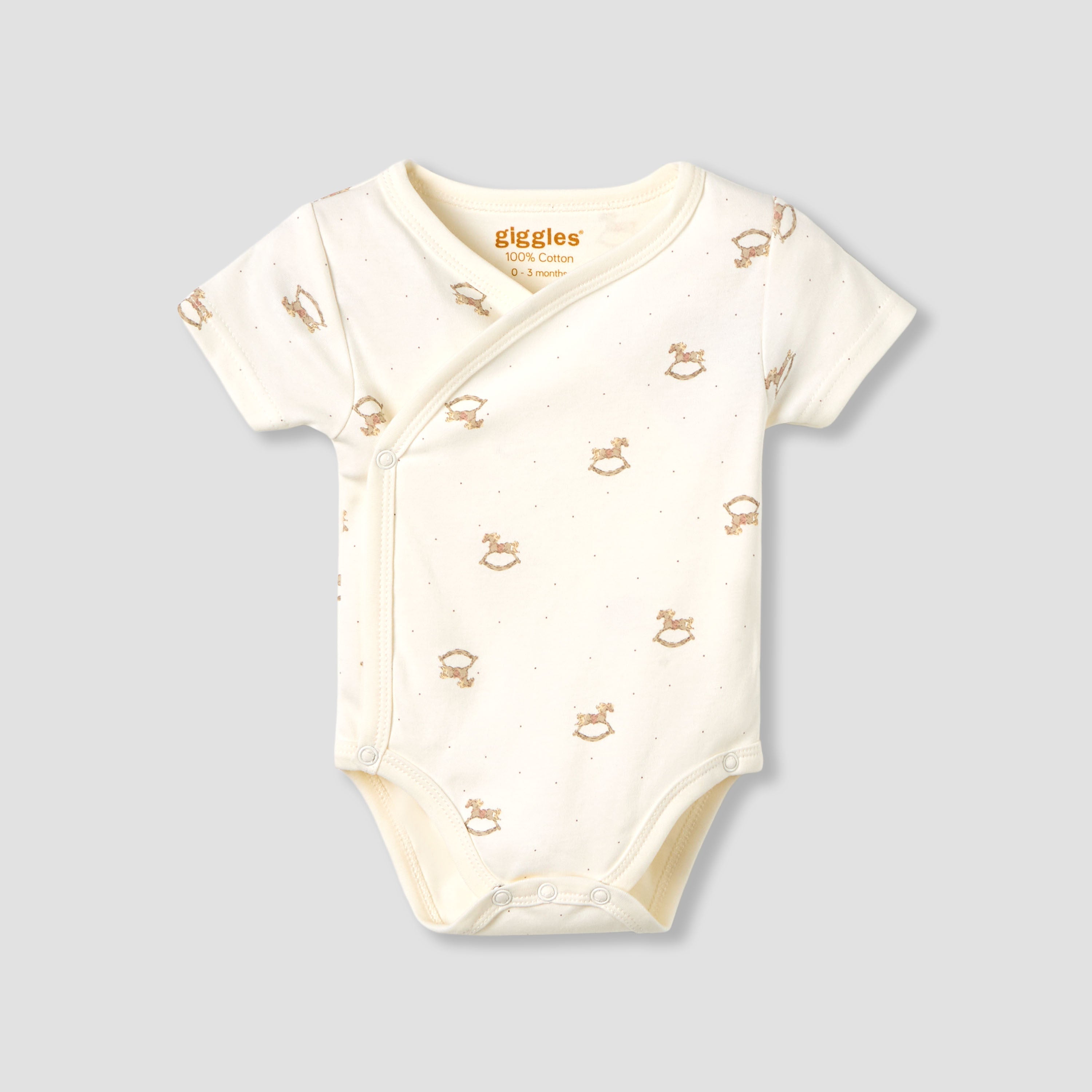 Giggles Cotton V-neck Short Sleeve Bodysuit with Rocking Horse Print