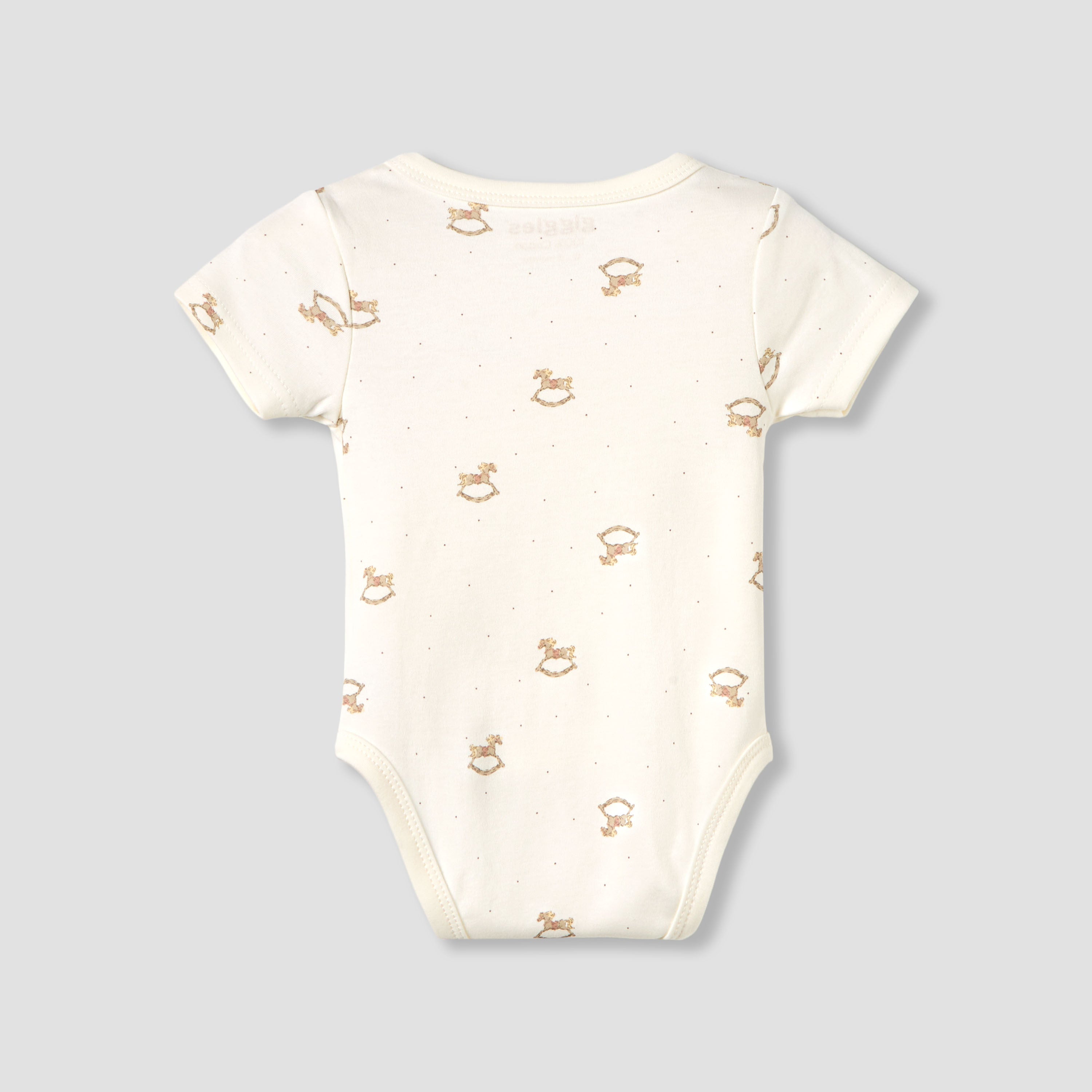 Giggles Cotton V-neck Short Sleeve Bodysuit with Rocking Horse Print