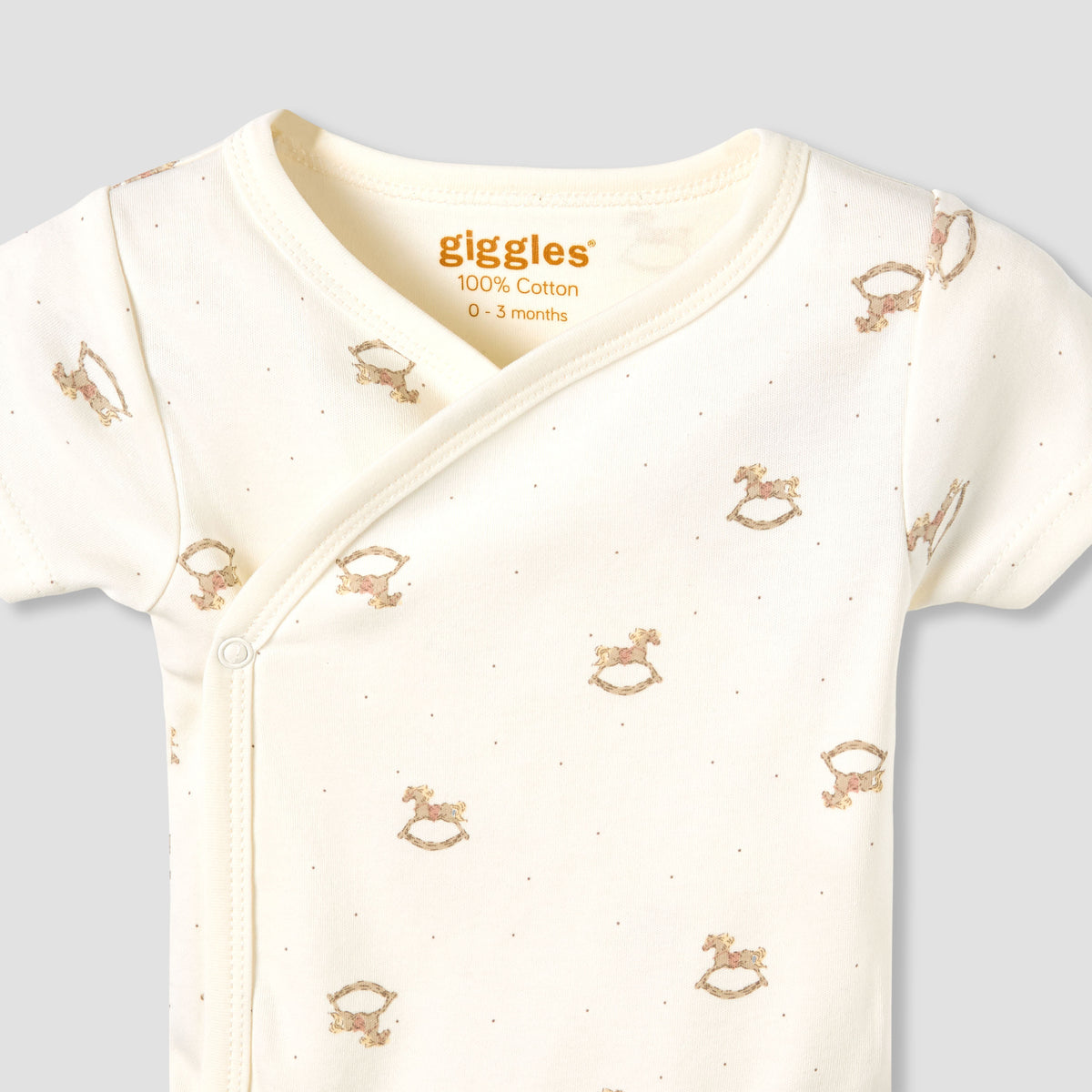 Giggles Cotton V-neck Short Sleeve Bodysuit with Rocking Horse Print