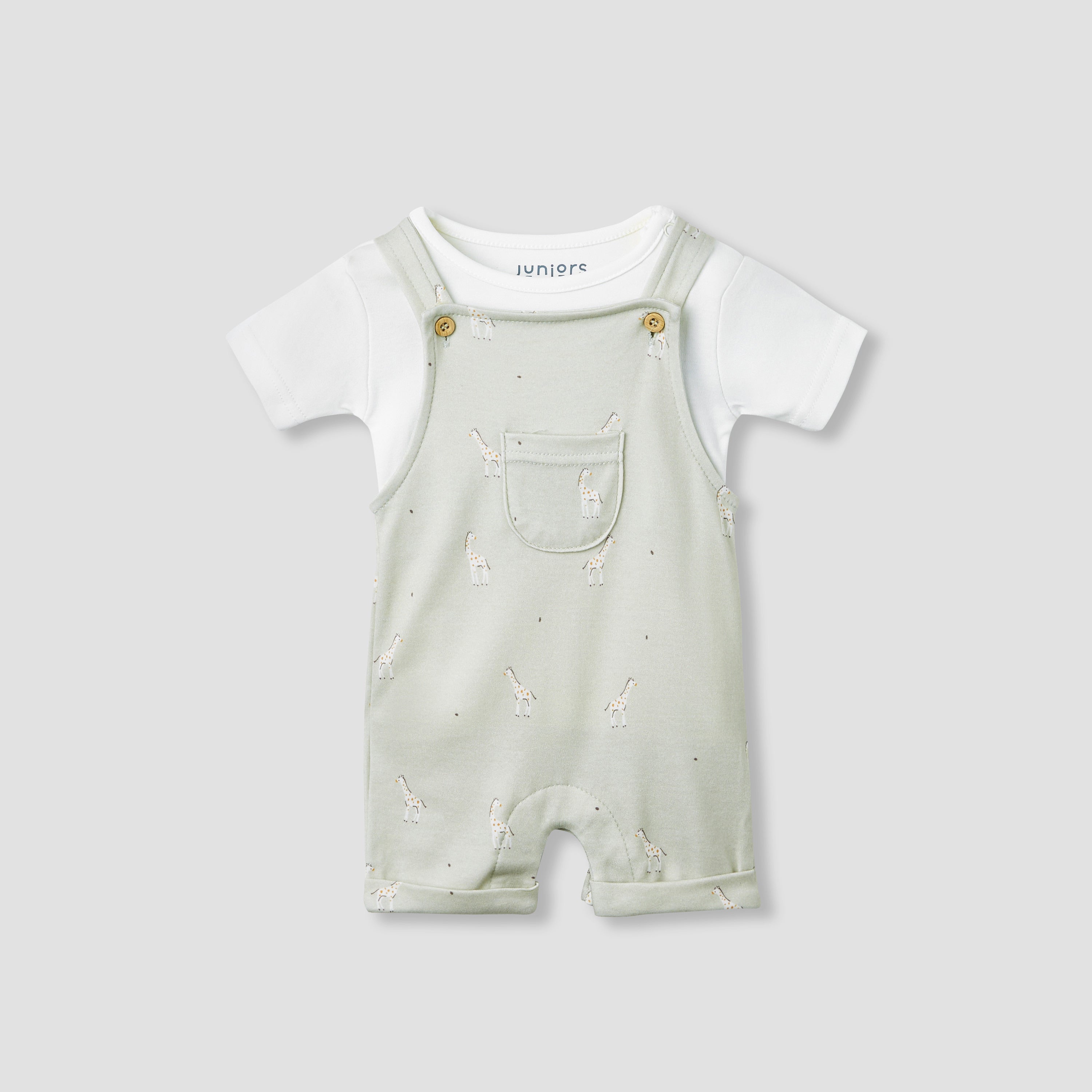 Juniors Giraffe Print Dungaree and T-shirt Set
