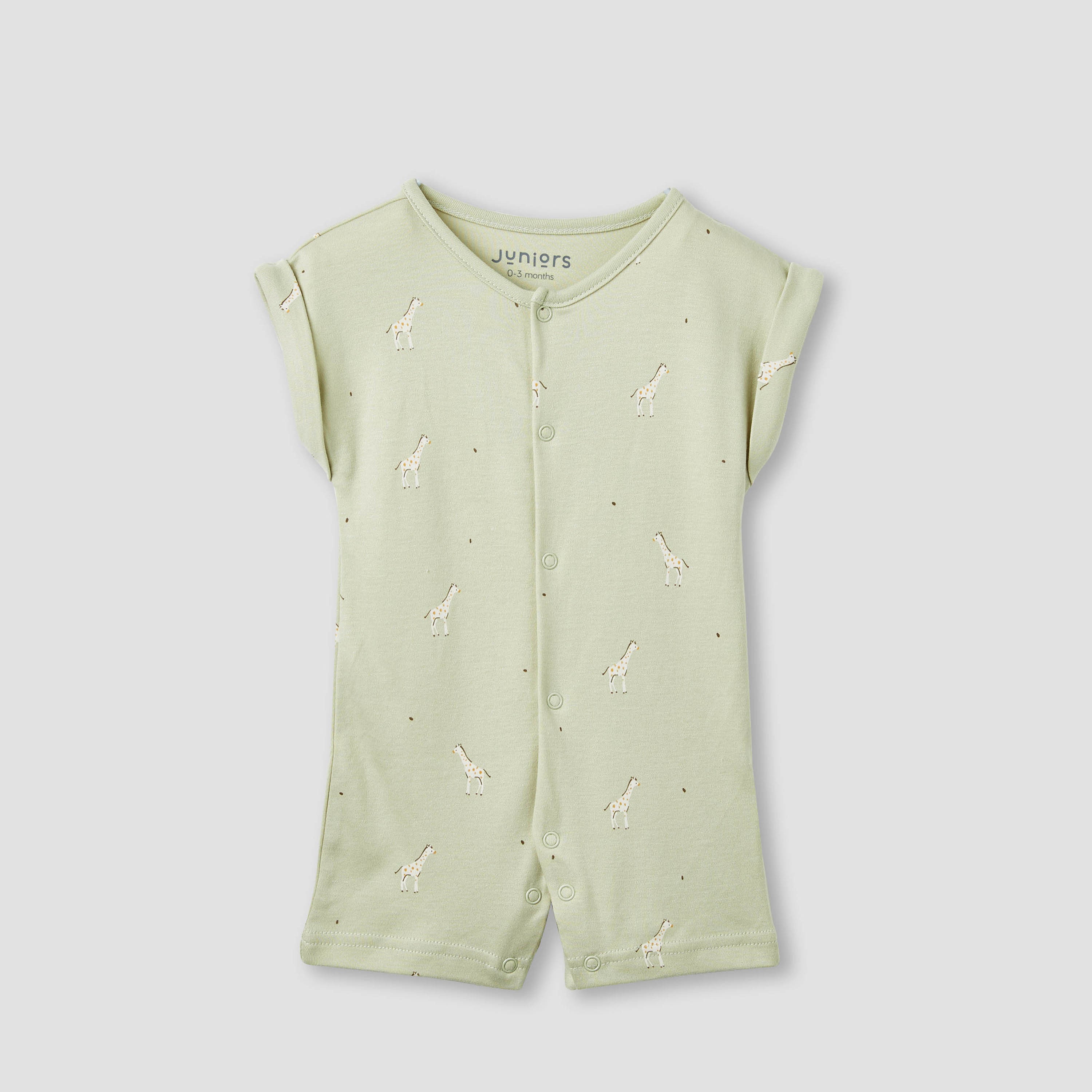 Juniors Giraffe Print Romper with Extended Sleeves