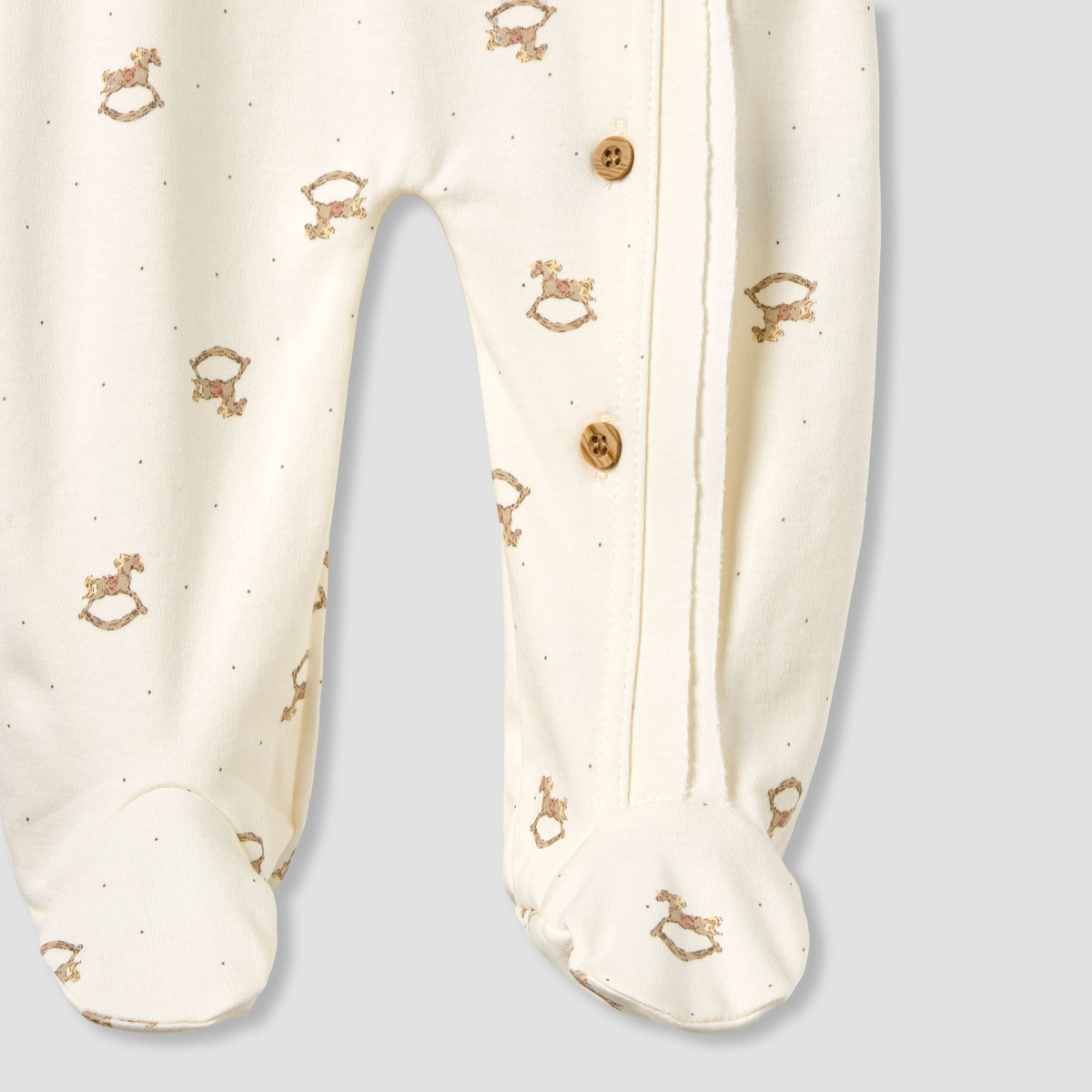 Giggles Cotton Round Neck Long Sleeves Sleepsuit with Rocking Horse Print