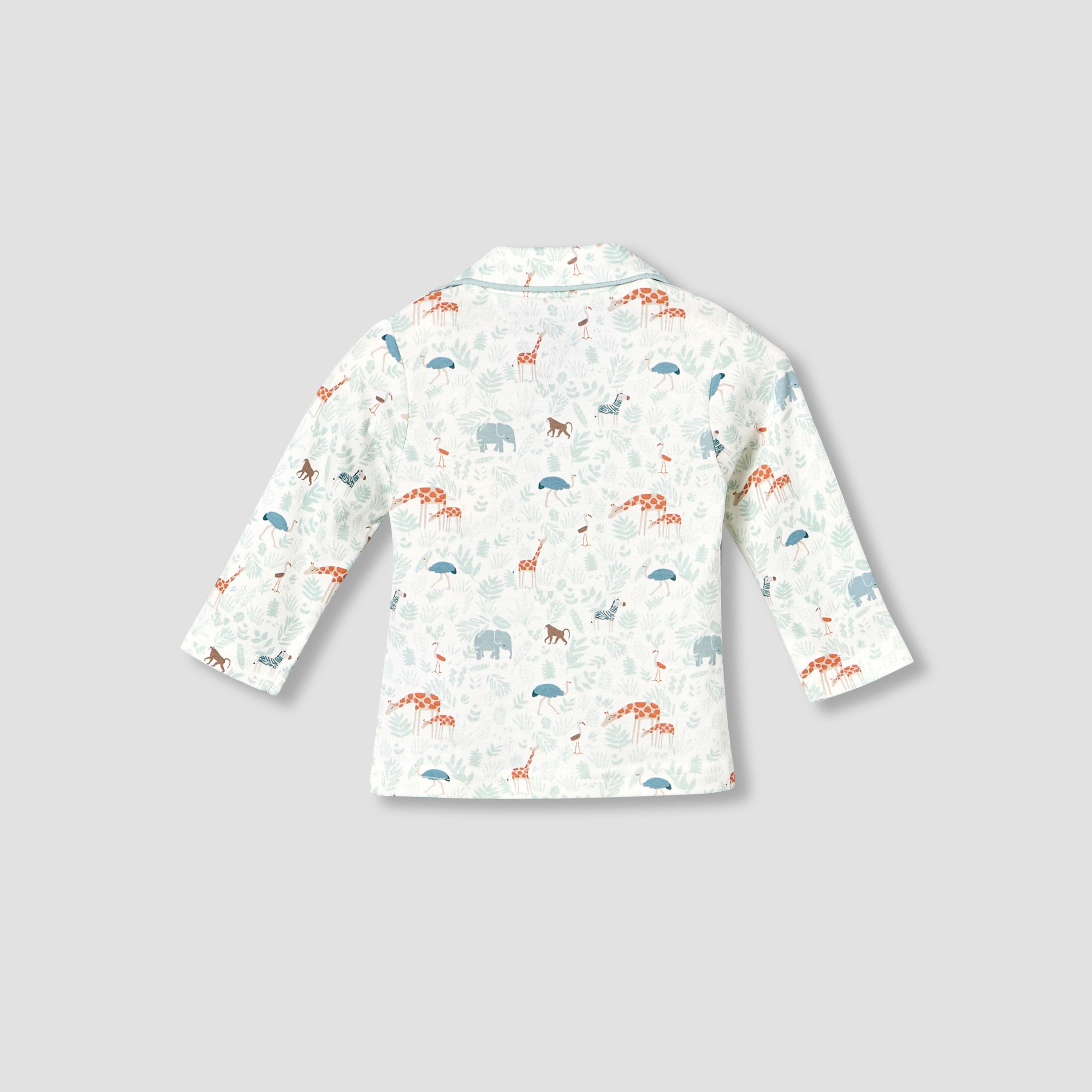 Juniors Cotton Collared Long Sleeve Pyjama Set with Animal Print