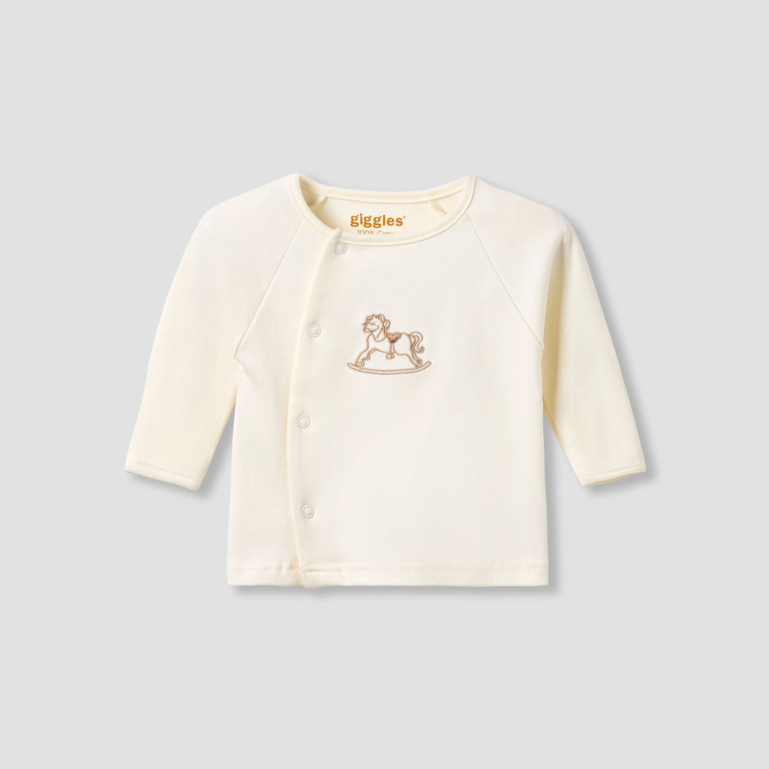Giggles Cotton Round Neck Long Sleeves Pyjama Set with Rocking Horse Embroidery
