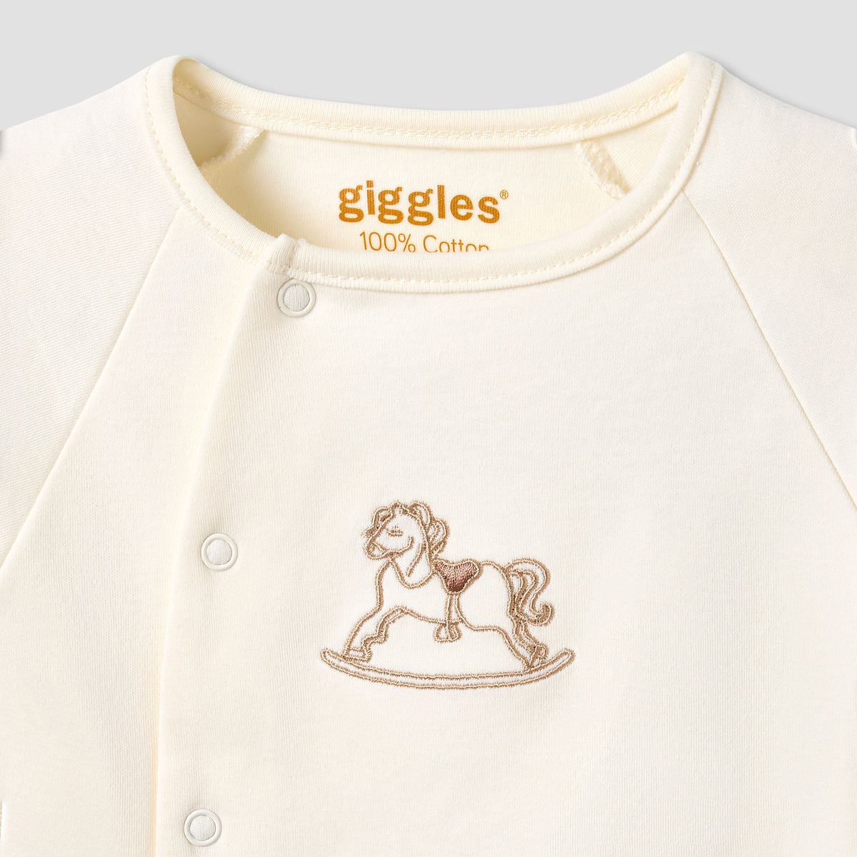 Giggles Cotton Round Neck Long Sleeves Pyjama Set with Rocking Horse Embroidery