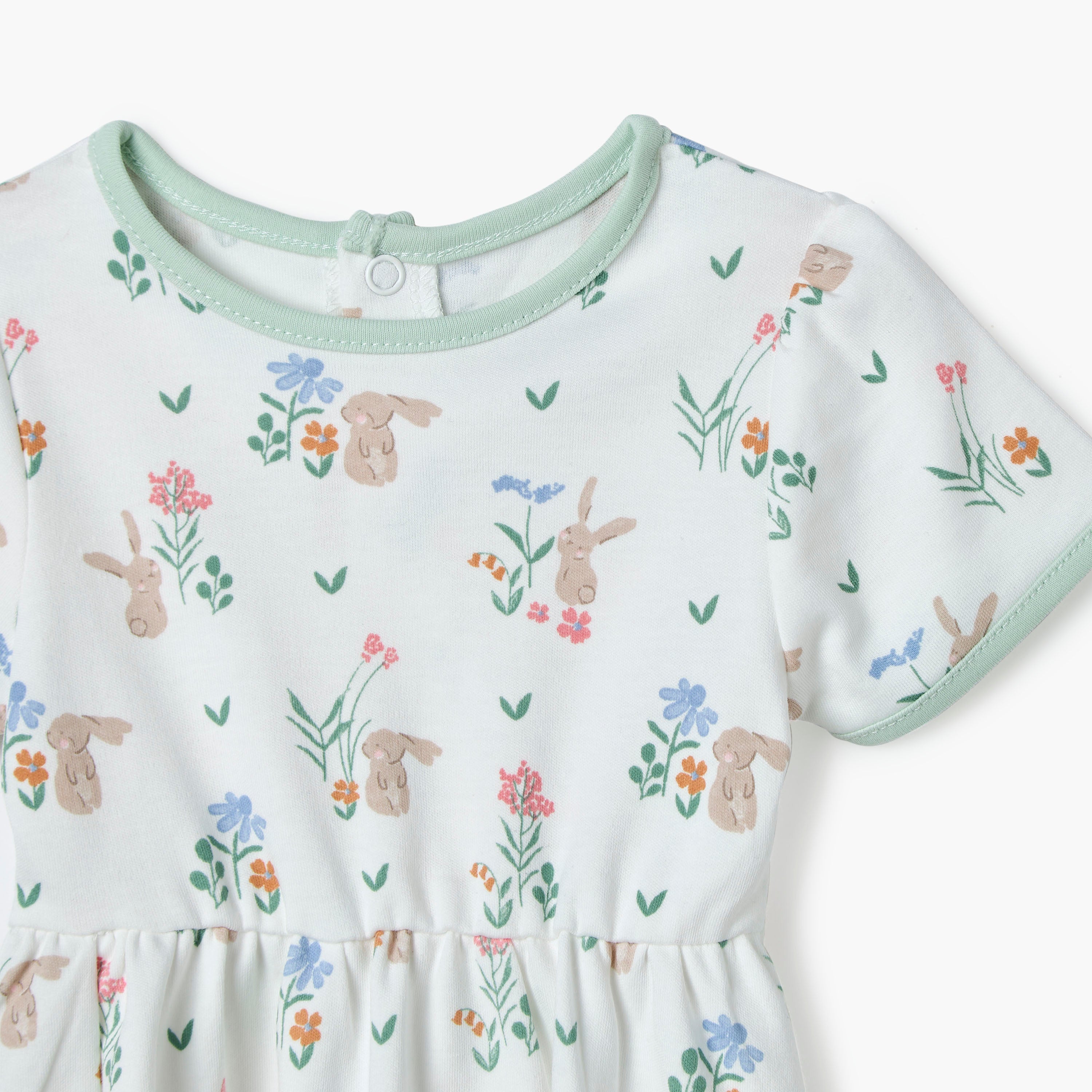 Juniors Bunny Print A-line Dress with Round Neck and Short Sleeves
