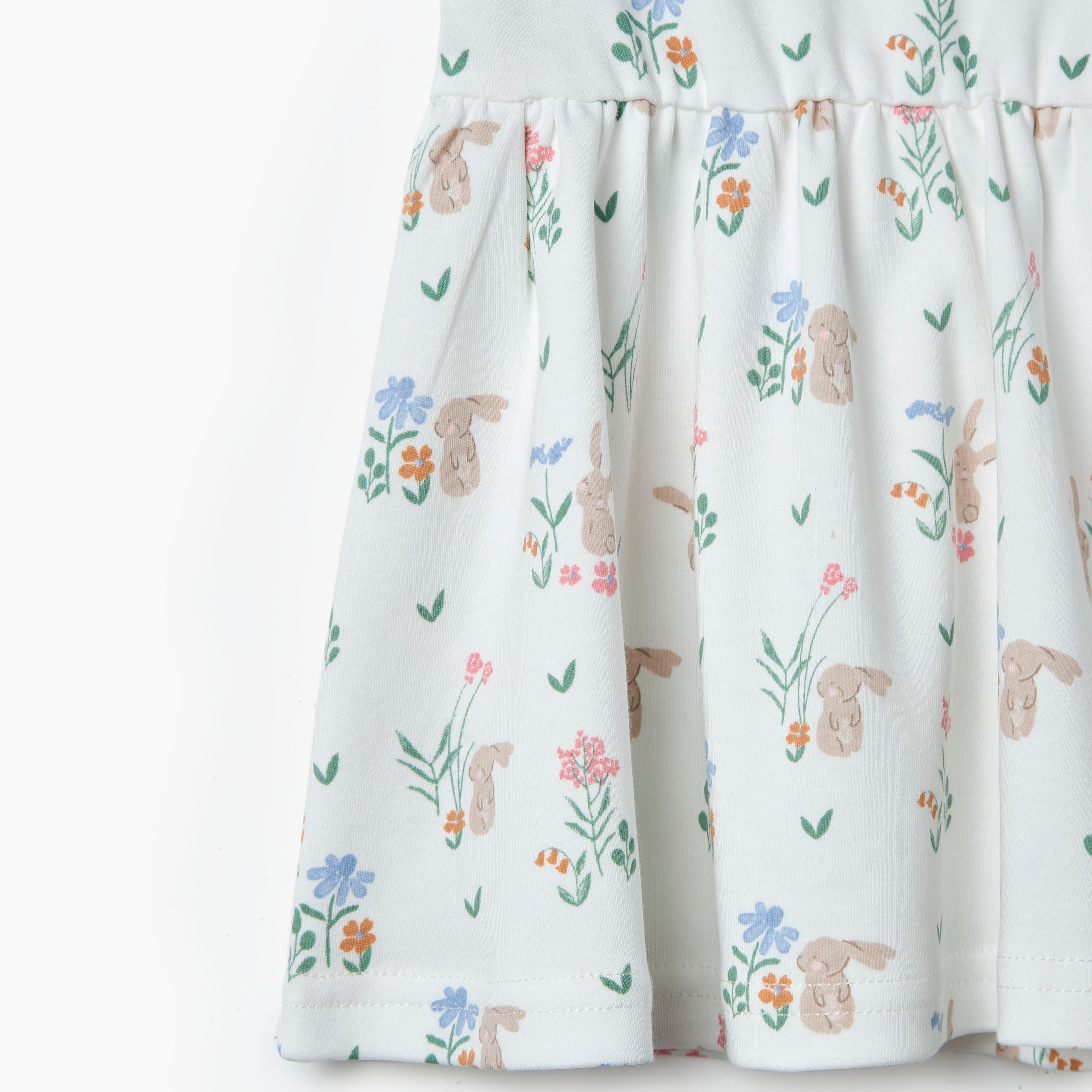 Juniors Bunny Print A-line Dress with Round Neck and Short Sleeves