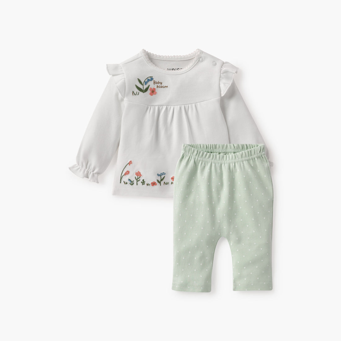 Juniors Embroidered Top and Pyjama Set - Green / 12-18 mths