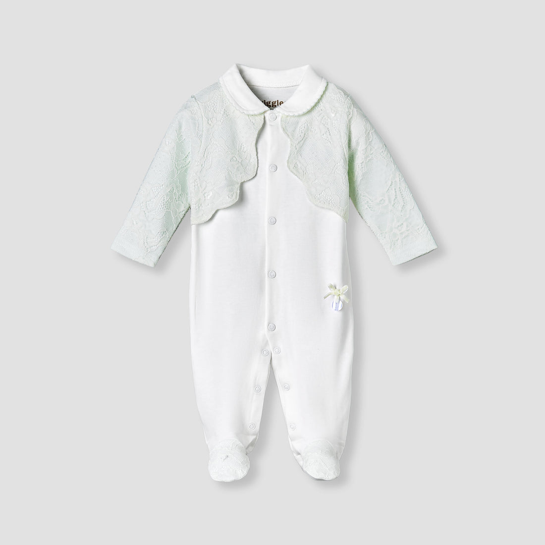 Giggles Cotton Collared Long Sleeves Sleepsuit with Lace Detail
