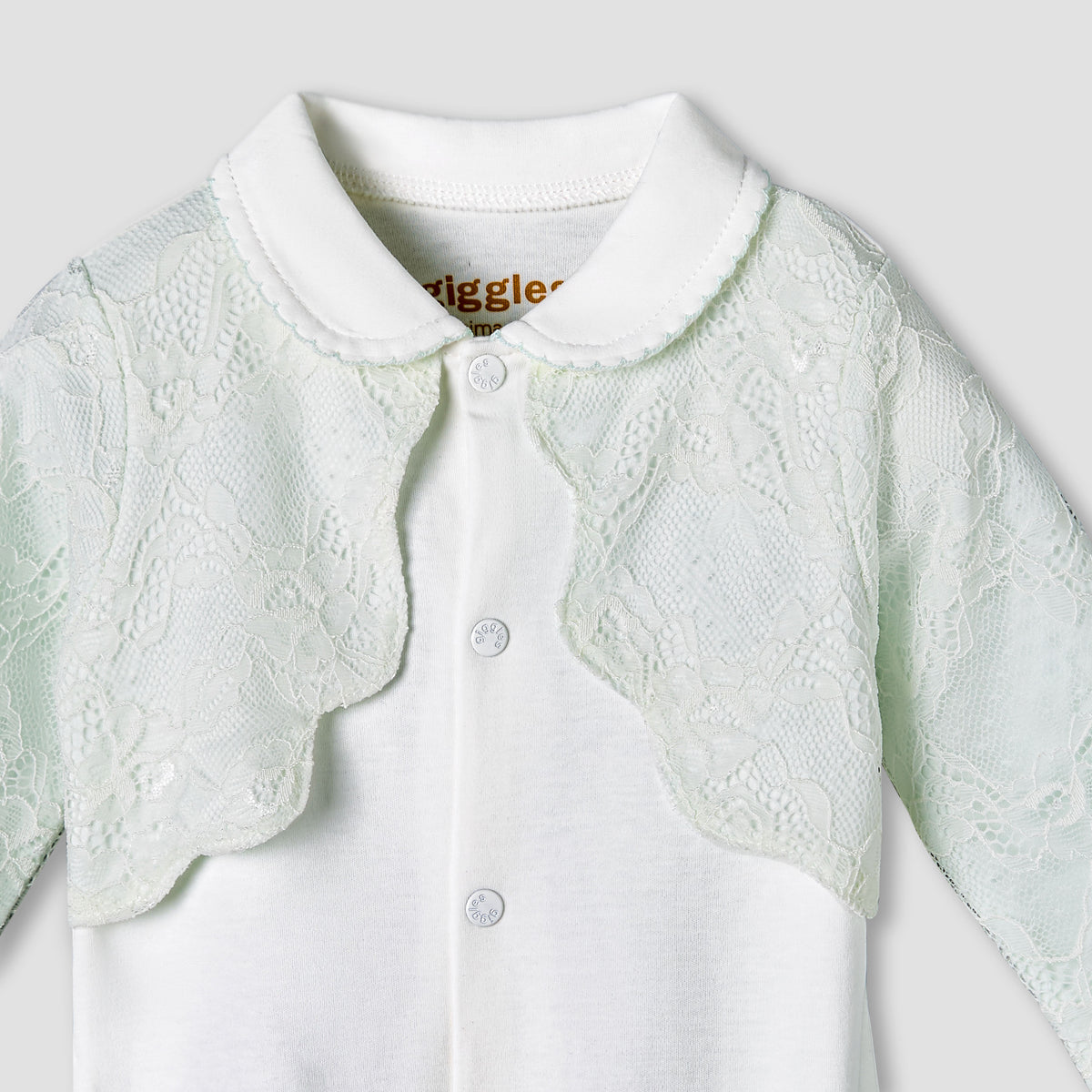 Giggles Cotton Collared Long Sleeves Sleepsuit with Lace Detail