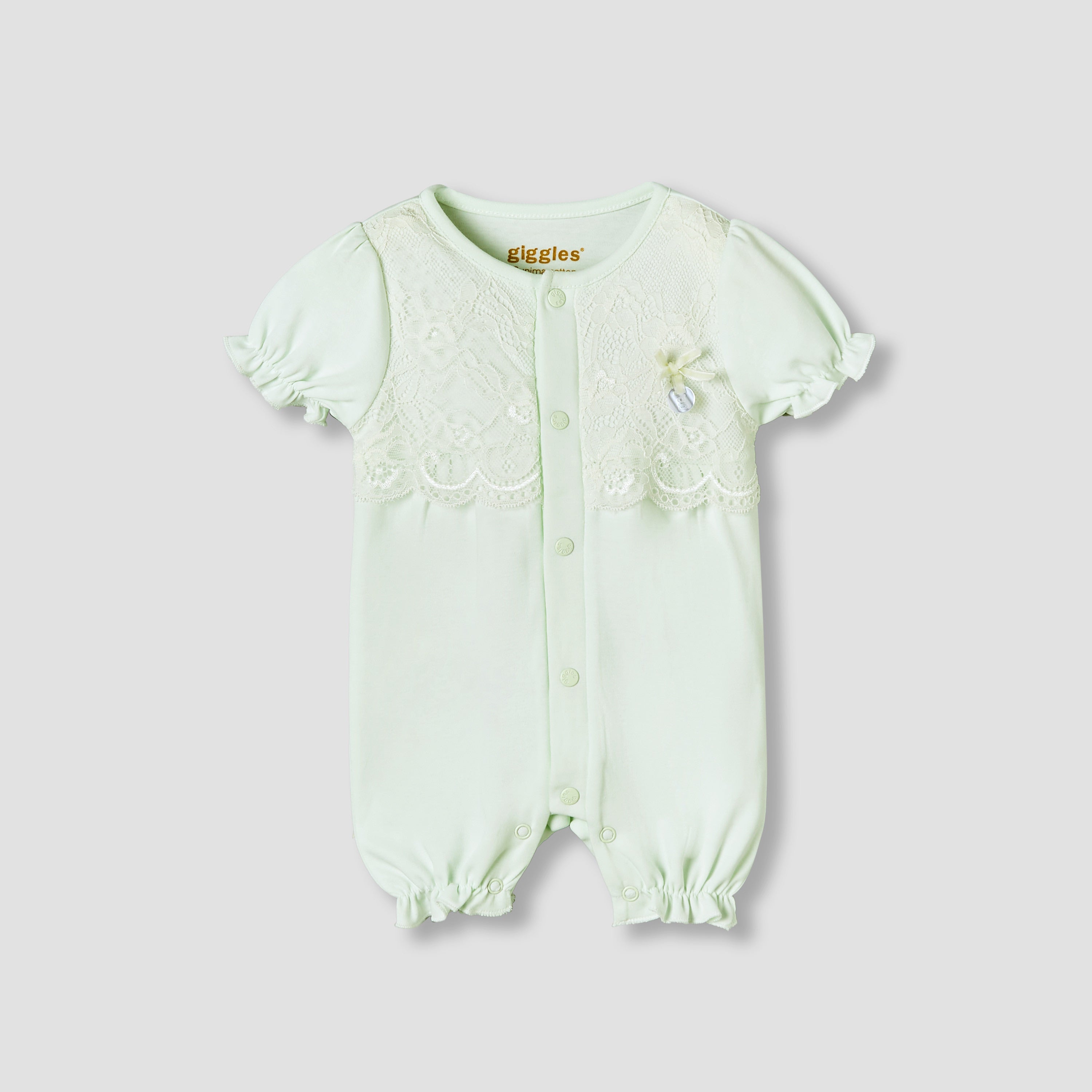Giggles Round Neck Short Sleeves Romper with Lace Detail