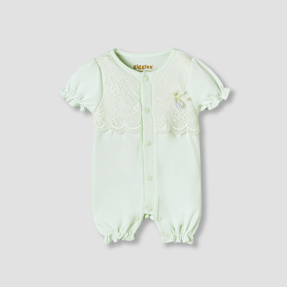 Giggles Round Neck Short Sleeves Romper with Lace Detail