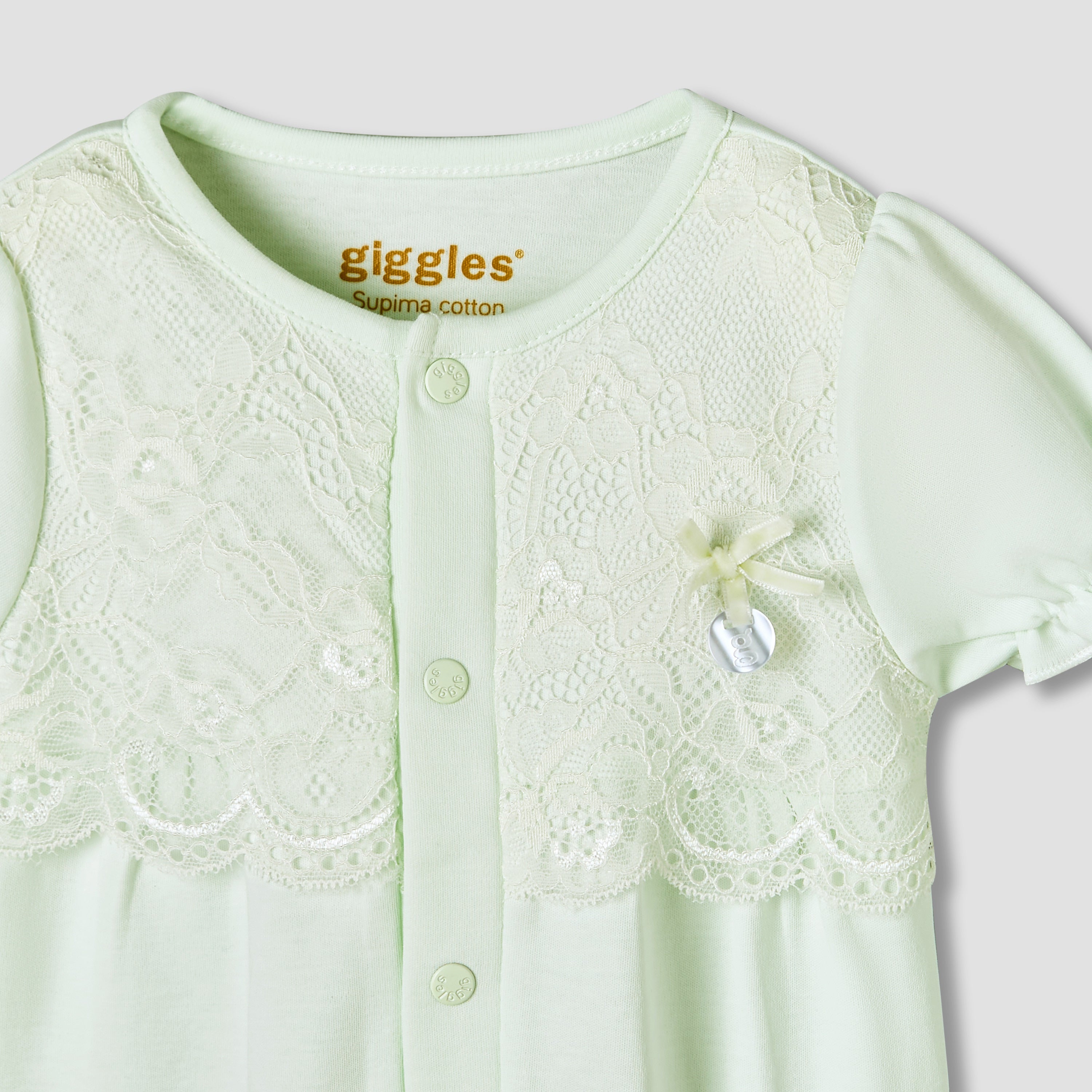 Giggles Round Neck Short Sleeves Romper with Lace Detail