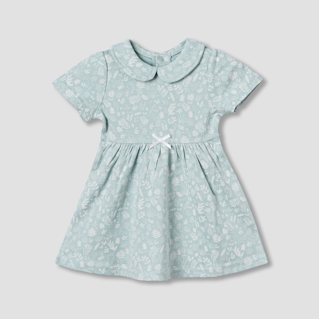 Juniors Peter Pan Collar Short Sleeve A-line Dress with Floral Print - Green / 12-18 mths