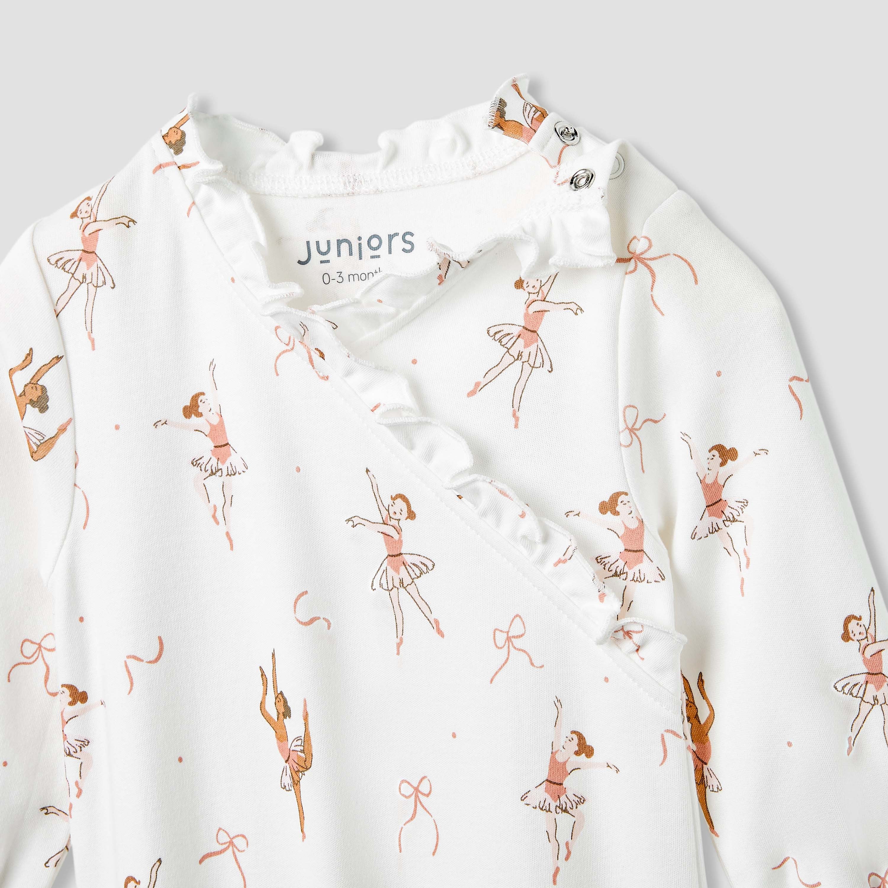 Juniors Ballerina Print Sleepsuit with Long Sleeves