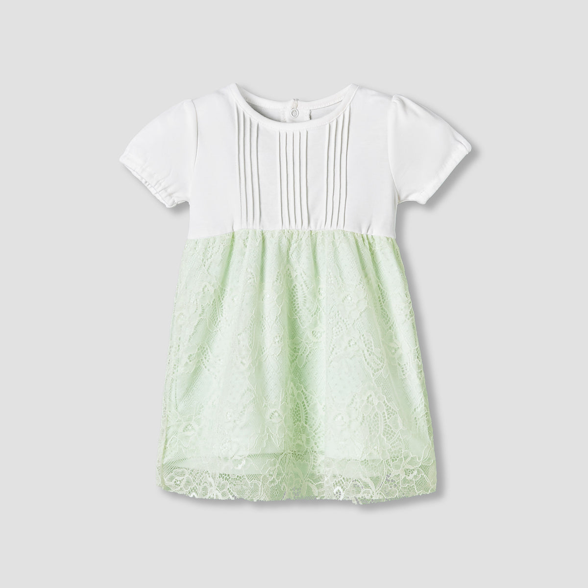 Giggles Round Neck Short Sleeves A-Line Dress with Lace Detail