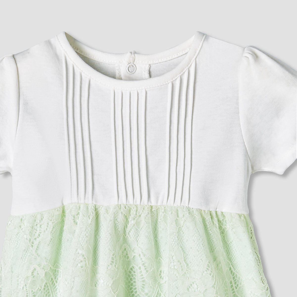 Giggles Round Neck Short Sleeves A-Line Dress with Lace Detail