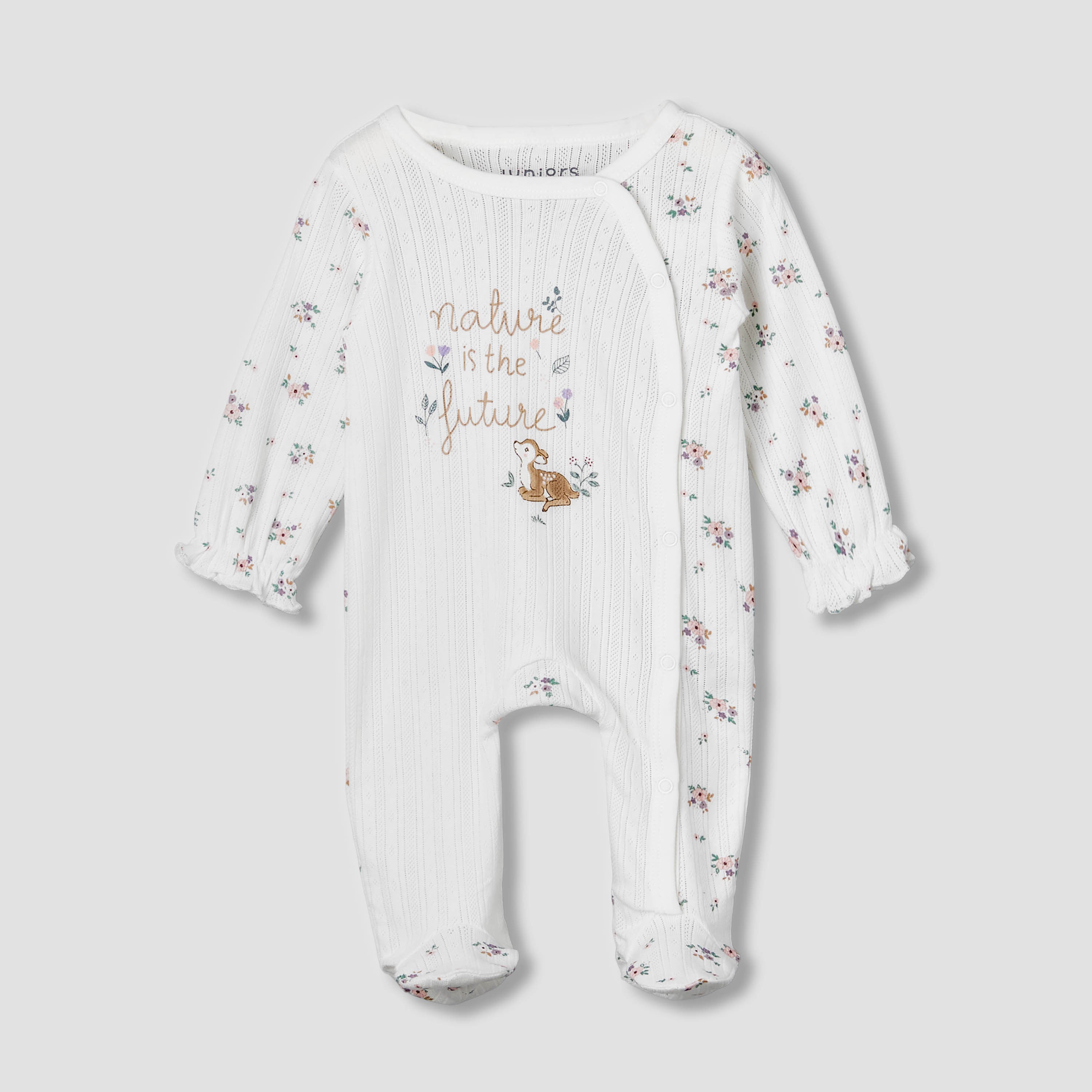 Juniors Cotton Round Neck Long Sleeves Sleepsuit with Floral Print