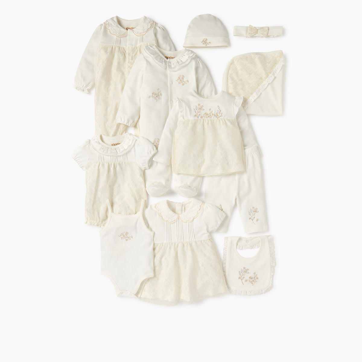 Giggles Embroidered Closed Feet Sleepsuit with Long Sleeves