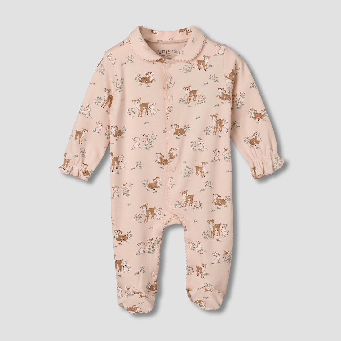 Juniors Cotton Peter Pan Collar Long Sleeves Sleepsuit - Pink / 9-12 mths