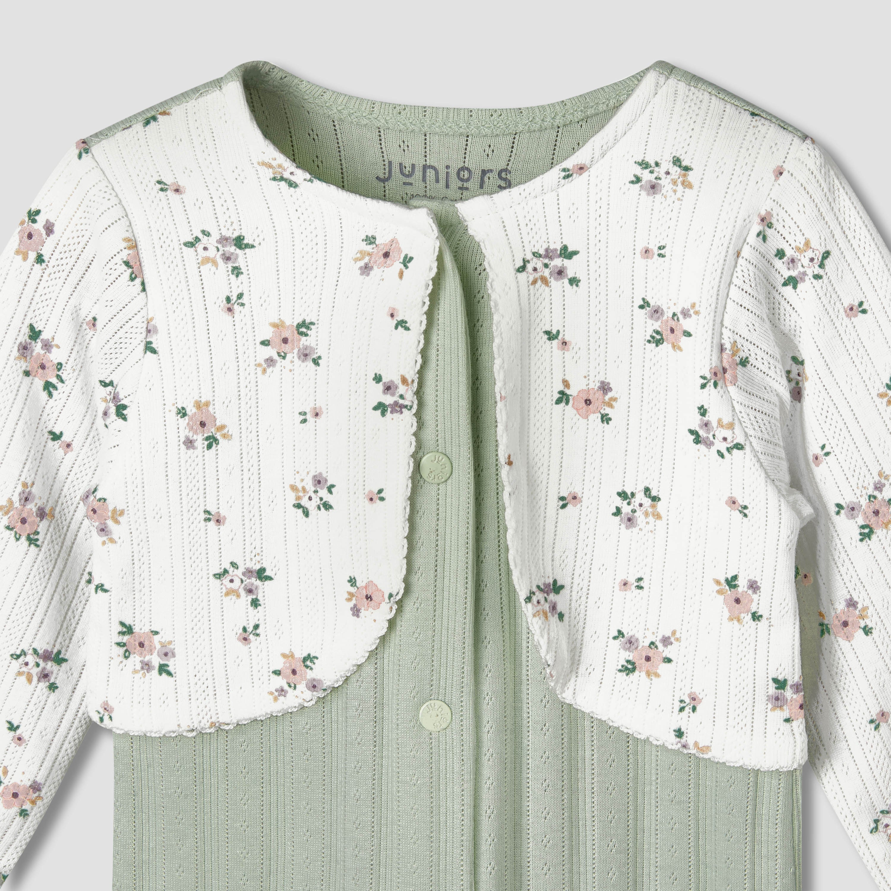 Juniors Cotton Round Neck Long Sleeves Sleepsuit with Floral Print