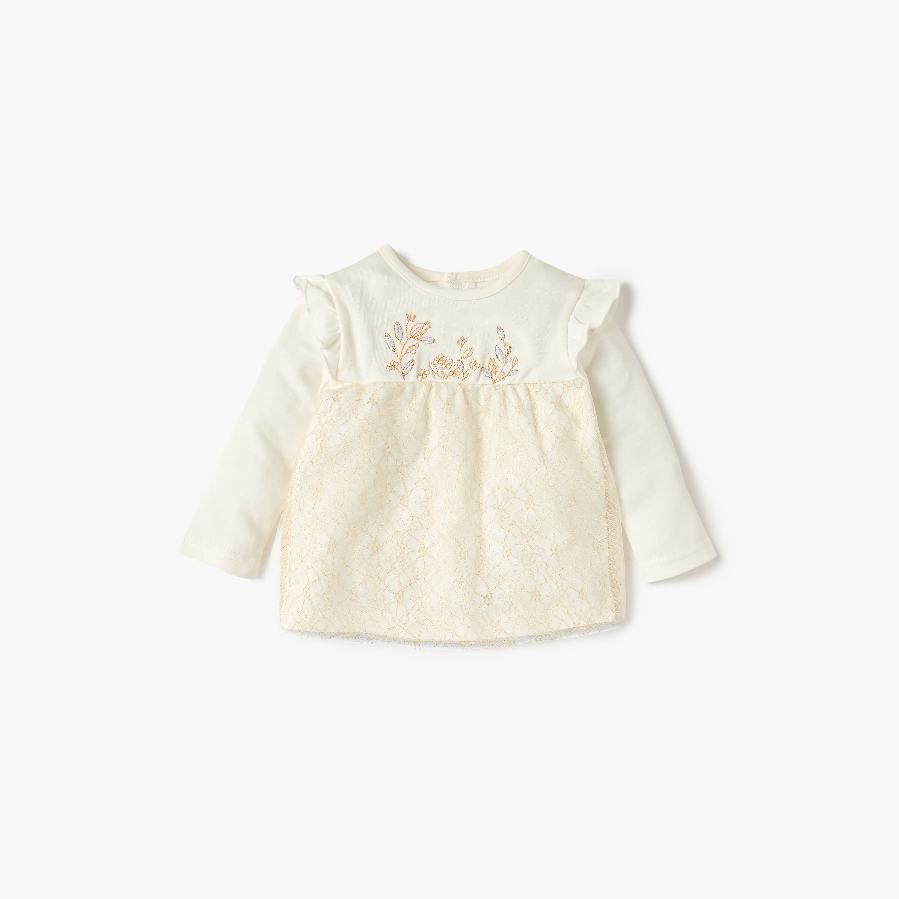 Giggles Embroidered Long Sleeves T-shirt and Pyjama Set