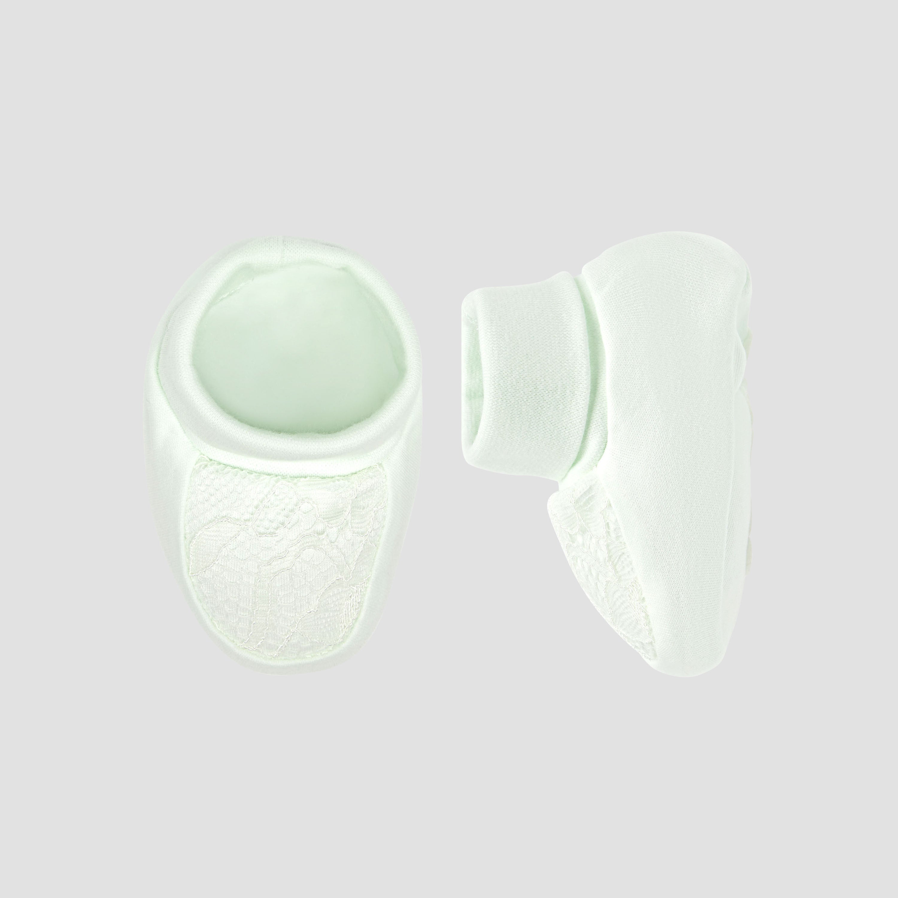 Giggles Booties with Lace Panel, Slip-On - Green / 0-6 mths