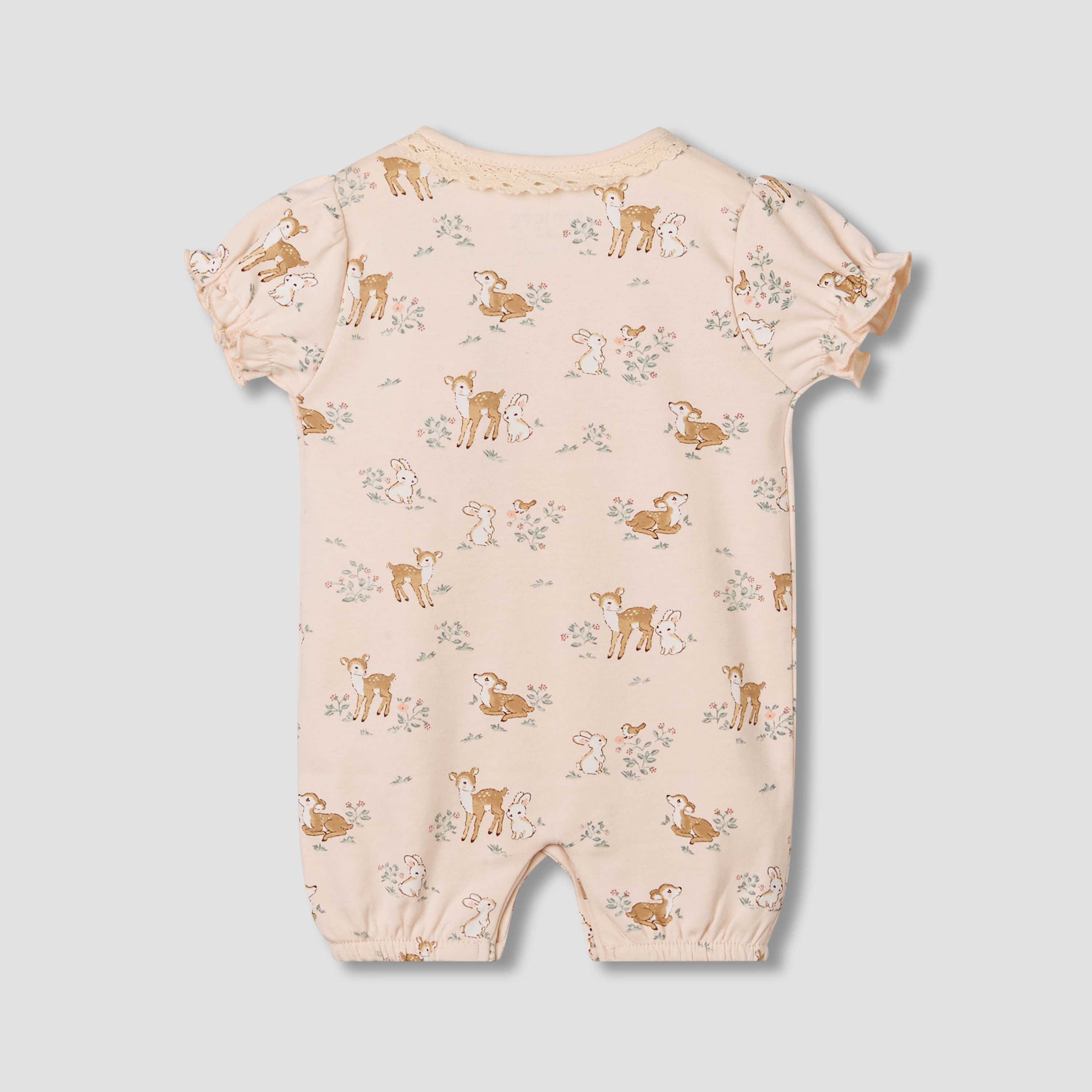 Juniors Cotton Short Sleeves Romper with Deer Print