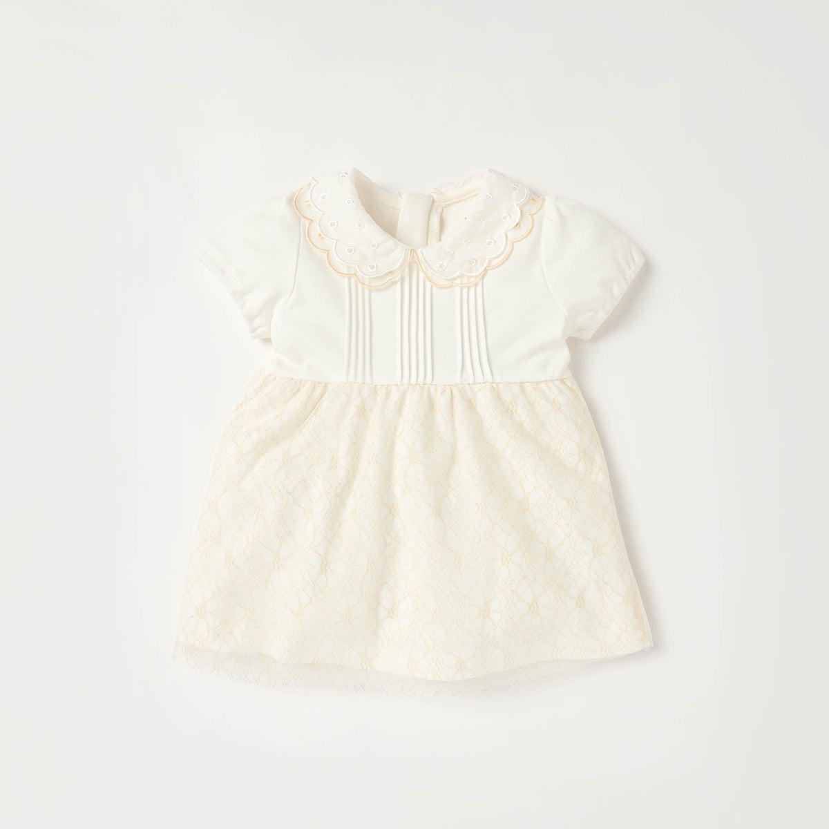 Giggles Peter Pan Collar Short Sleeves Knee Length A-line Dress with Floral Embroidary