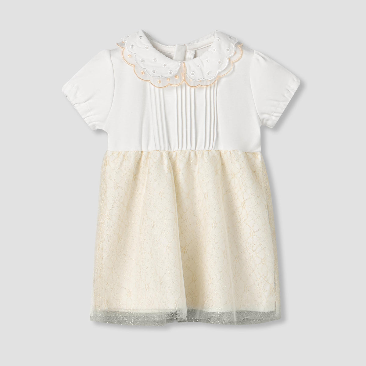 Giggles Peter Pan Collar Short Sleeves Knee Length A-line Dress with Floral Embroidary