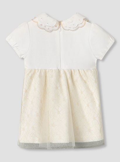 Giggles Peter Pan Collar Short Sleeves Knee Length A-line Dress with Floral Embroidary-baby-girls-clothing-dressesandjumpsuits-image-2