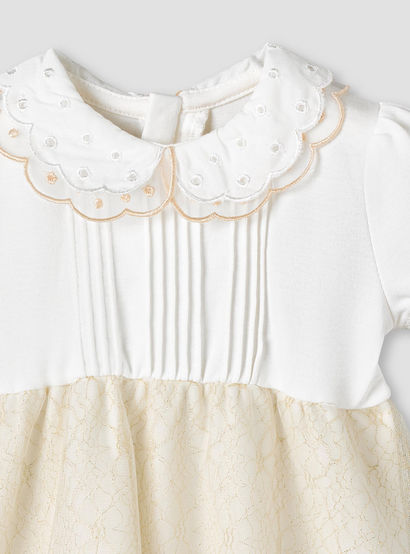 Giggles Peter Pan Collar Short Sleeves Knee Length A-line Dress with Floral Embroidary-baby-girls-clothing-dressesandjumpsuits-image-3