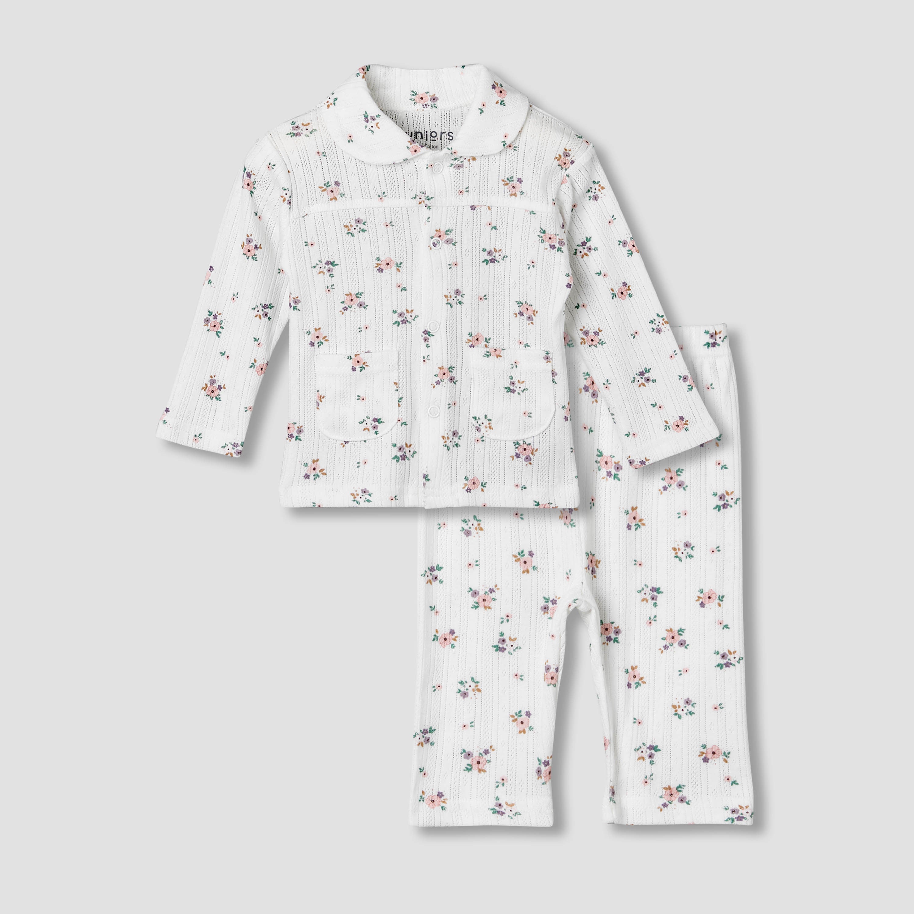 Juniors Cotton Long Sleeves Pyjama Set with Floral Print
