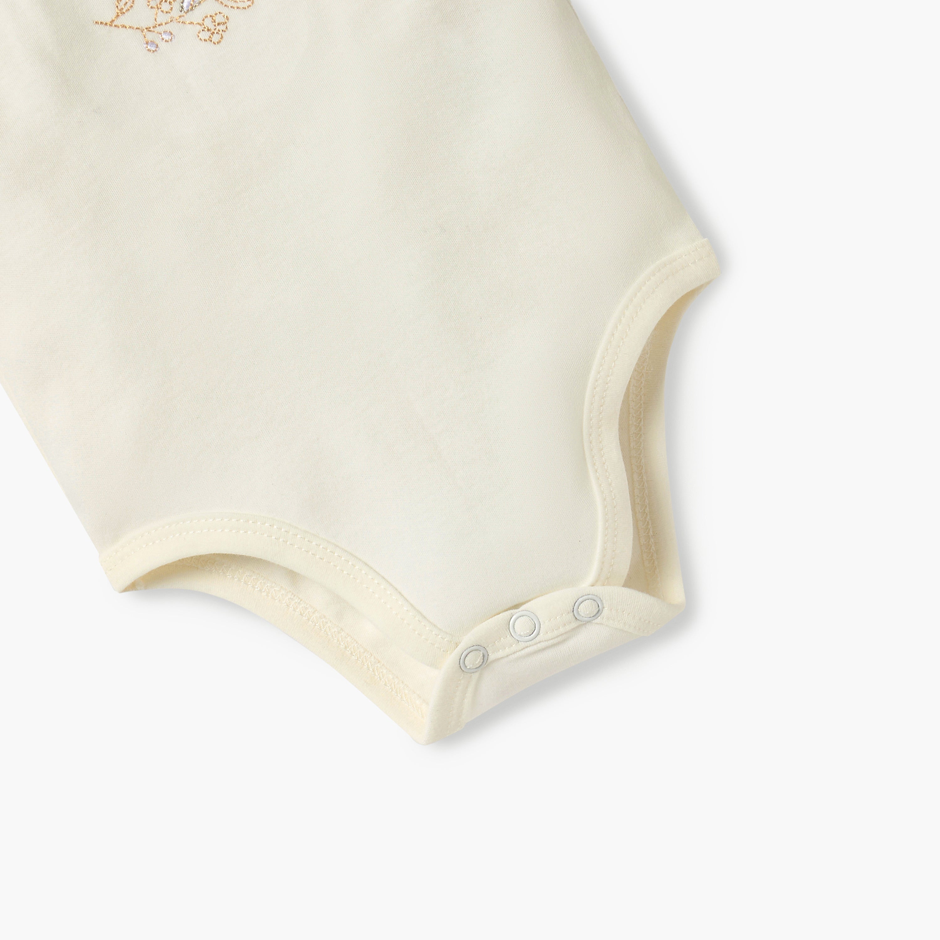Giggles Embroidered Strappy Bodysuit with Snap Button Closure