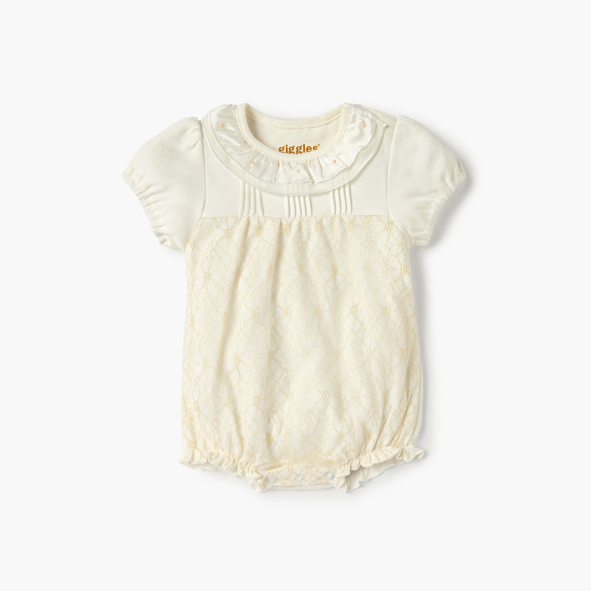 Giggles Textured Romper with Short Sleeves and Snap Button Closure