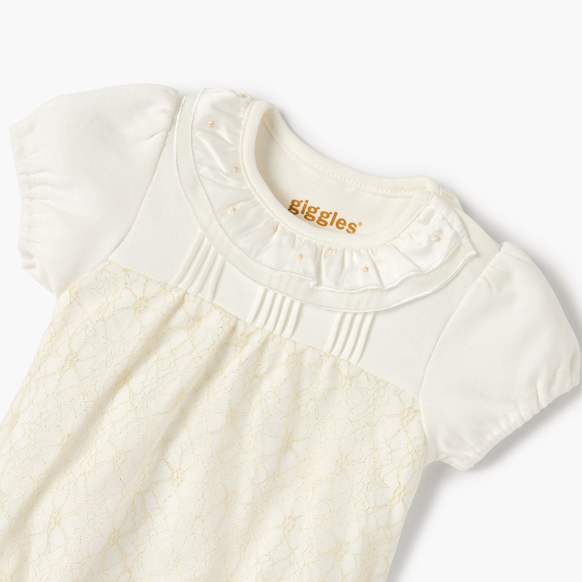 Giggles Textured Romper with Short Sleeves and Snap Button Closure