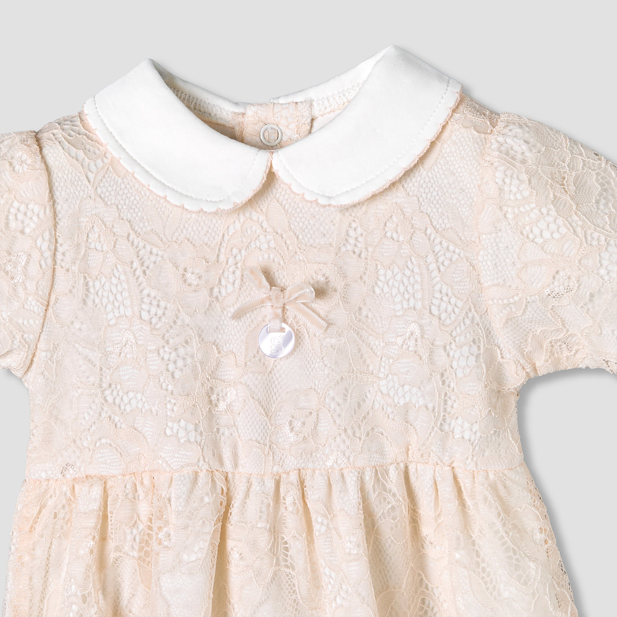Giggles Peter Pan Collar Short Sleeves A-Line Dress with Lace Detail