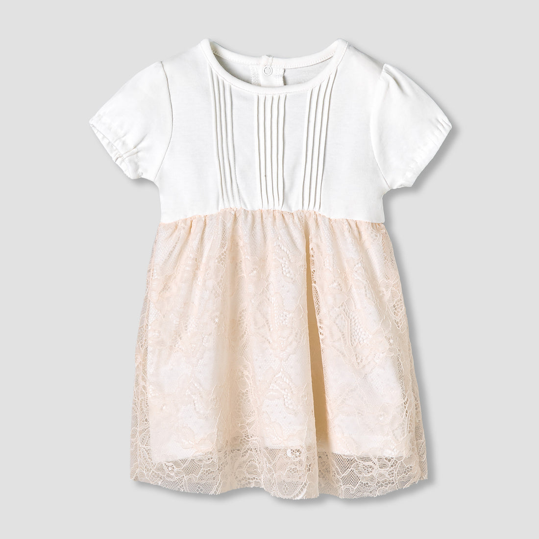 Giggles Round Neck Short Sleeves A-Line Dress with Lace Detail