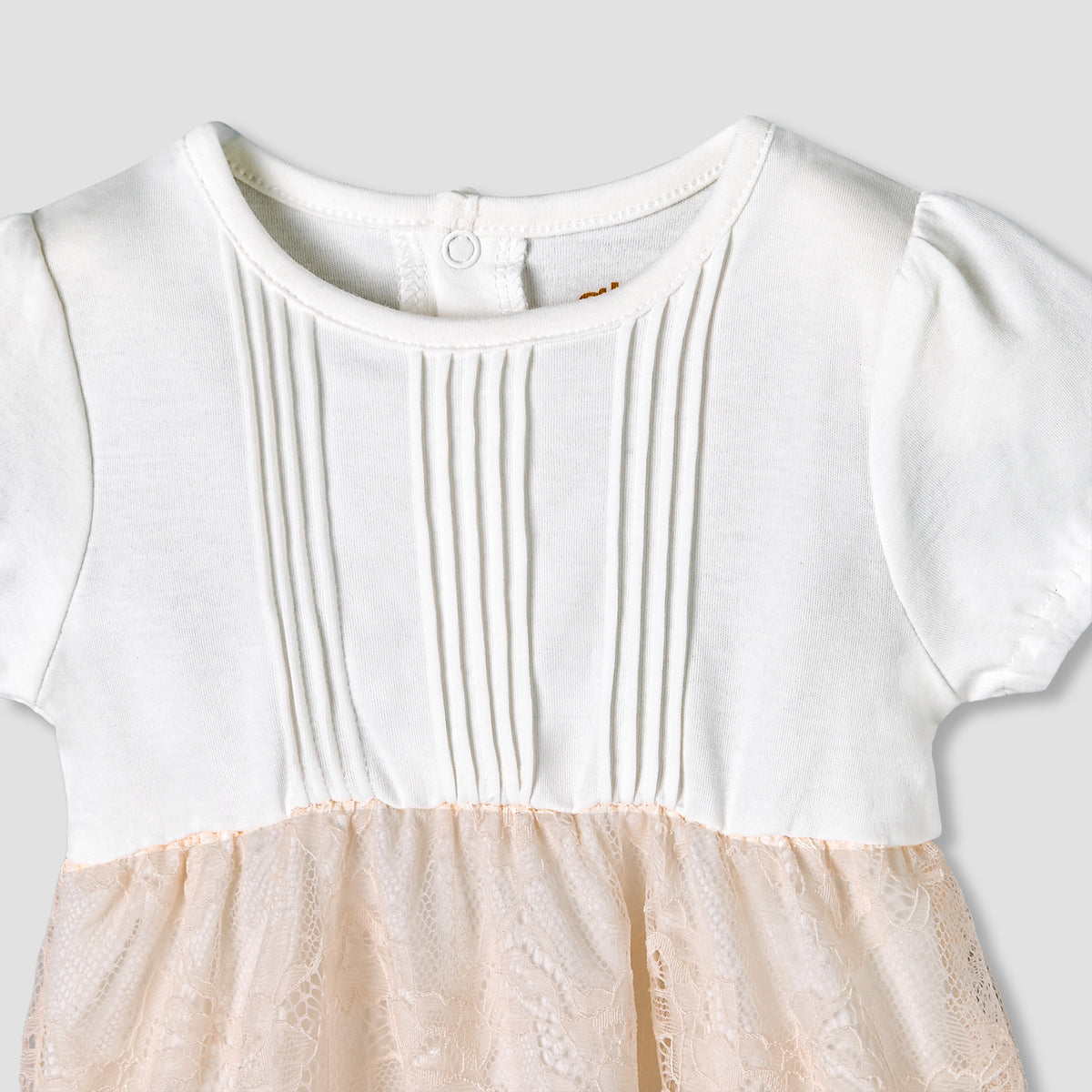 Giggles Round Neck Short Sleeves A-Line Dress with Lace Detail