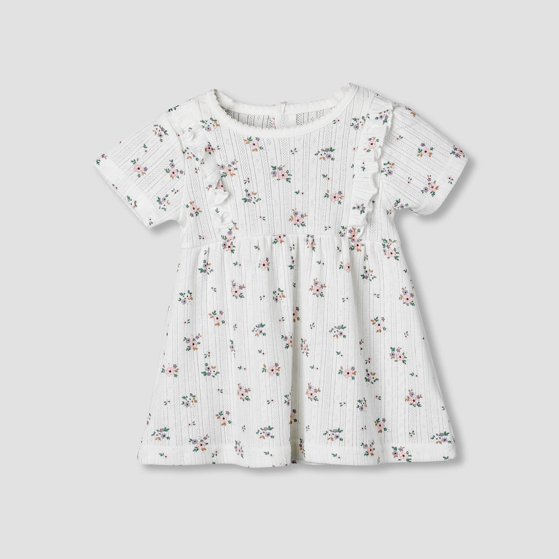 Juniors Round Neck Short Sleeves A-line Dress with Floral Print - White / 12-18 mths