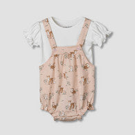 Juniors Short Sleeves T-shirt and Dungaree Set with Print-undefined-image-1