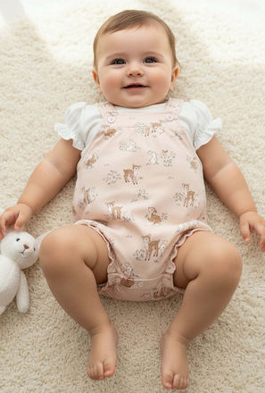 Juniors Short Sleeves T-shirt and Dungaree Set with Print