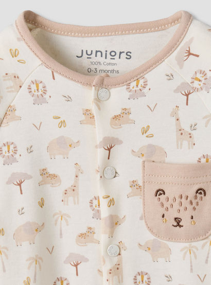 Juniors Cotton Round Neck Long Sleeves Sleepsuit with Safari Print-baby-boys-clothing-nightwear-sleepsuits-image-4