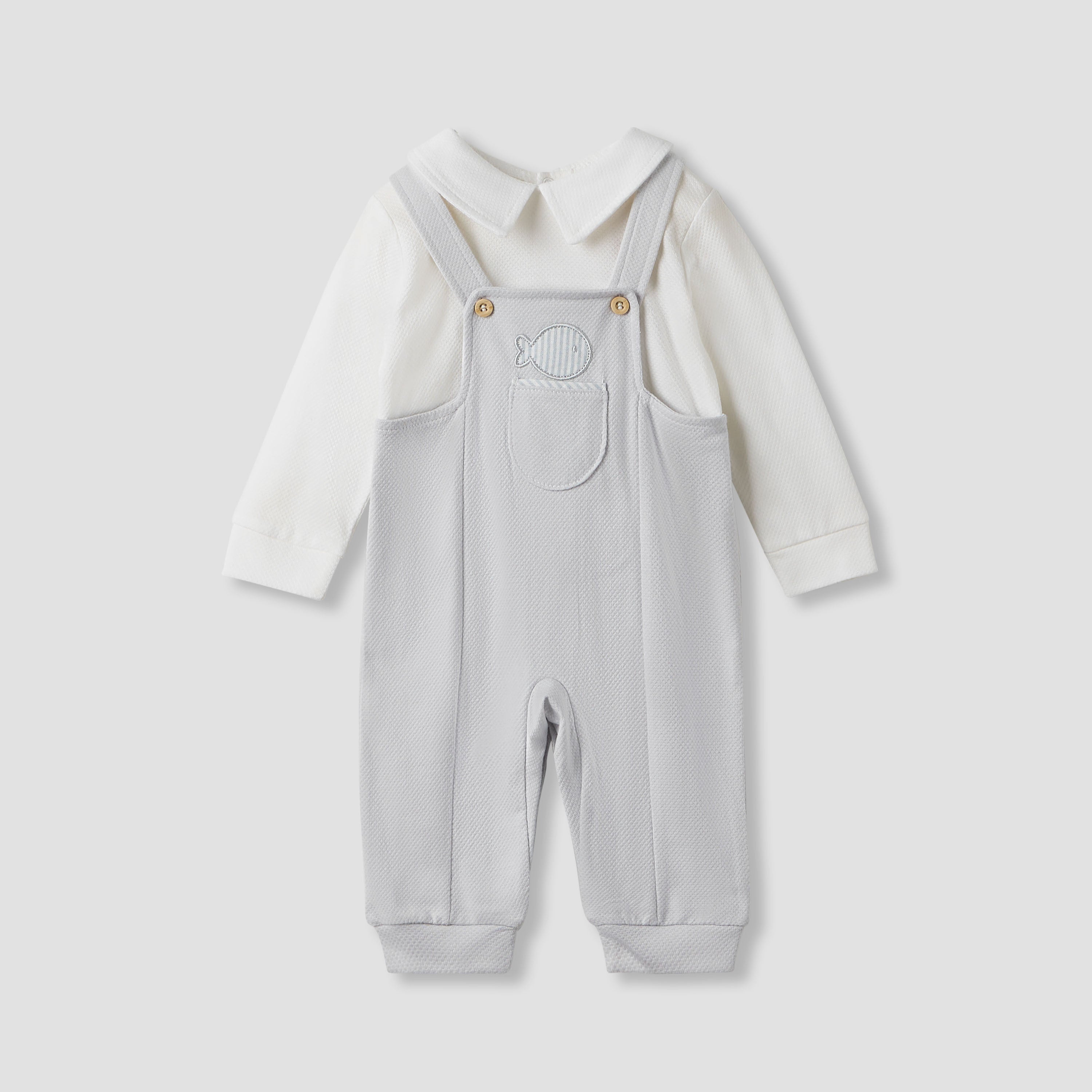 Giggles Collared Sleepsuit with Long Sleeves - Grey / 12-18 mths