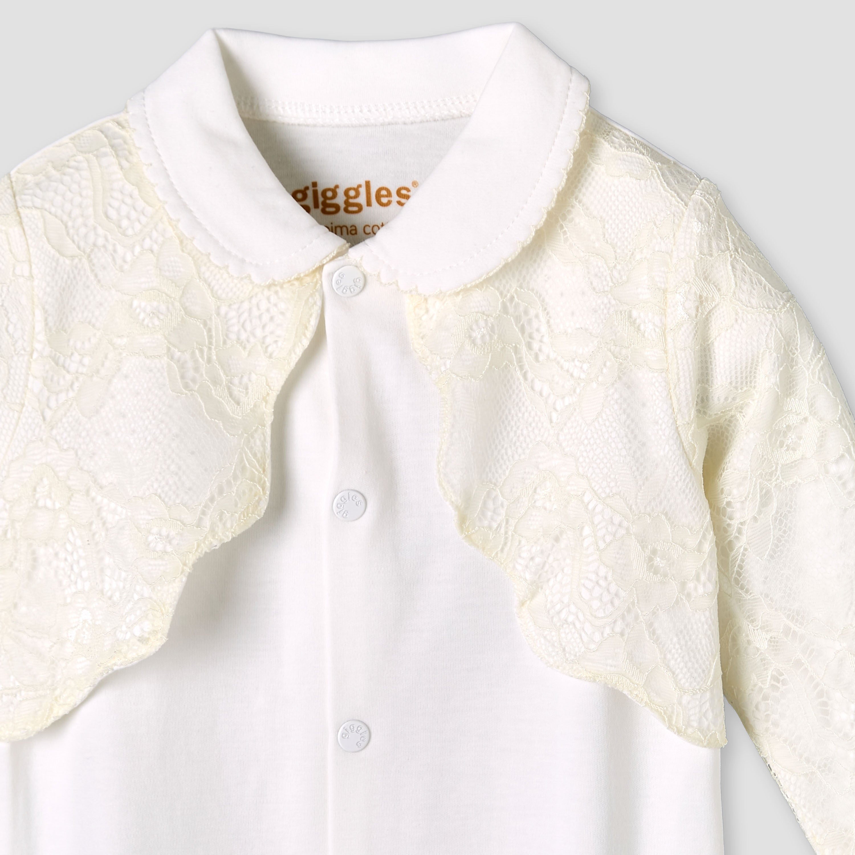 Giggles Peter Pan Collar Long Sleeves Sleepsuit with Lace Bolero Jacket Detail